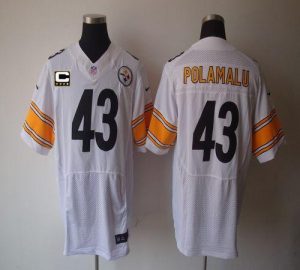 Nike Steelers #43 Troy Polamalu White With C Patch Men's Embroidered NFL Elite Jersey