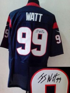 Nike Texans #99 J.J. Watt Navy Blue Team Color Men's Embroidered NFL Elite Autographed Jersey