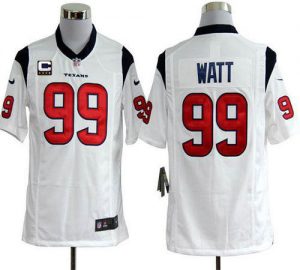 Nike Texans #99 J.J. Watt White With C Patch Men's Embroidered NFL Game Jersey