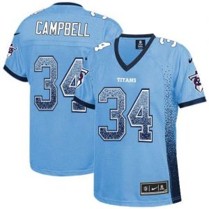 Nike Titans #34 Earl Campbell Light Blue Team Color Women's Embroidered NFL Elite Drift Fashion Jersey