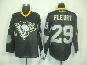 Penguins #29 Andre Fleury Black Ice Embroidered NHL Jersey