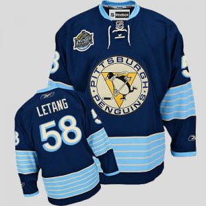 Penguins #58 Kris Letang 2011 Winter Classic Vintage Embroidered Dark Blue NHL Jersey