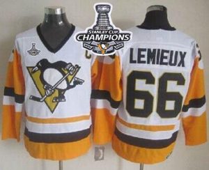 Penguins #66 Mario Lemieux White Black CCM Throwback 2016 Stanley Cup Champions Stitched NHL Jersey