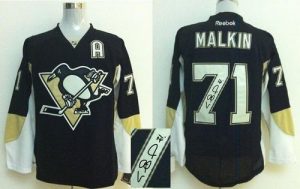 Penguins #71 Evgeni Malkin Black Autographed Stitched NHL Jersey