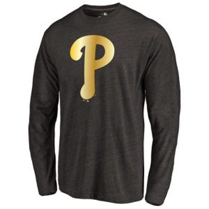 Philadelphia Phillies Gold Collection Long Sleeve Tri-Blend T-Shirt Black