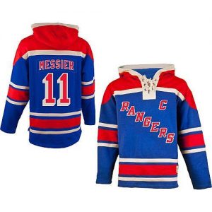 Rangers #11 Mark Messier Blue Sawyer Hooded Sweatshirt Embroidered NHL Jersey