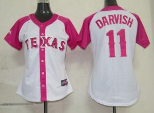 Rangers #11 Yu Darvish White Pink Women's Splash Fashion Stitched MLB Jersey