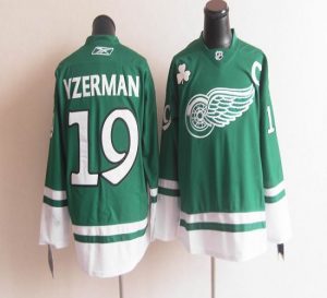 Red Wings St Patty's Day #19 Steve Yzerman Green Embroidered NHL Jersey