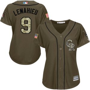 Rockies #9 DJ LeMahieu Green Salute to Service Women's Stitched MLB Jersey