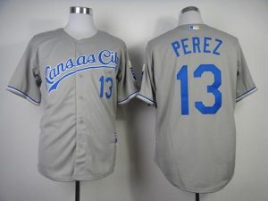 Royals #13 Salvador Perez Grey Cool Base Stitched MLB Jersey