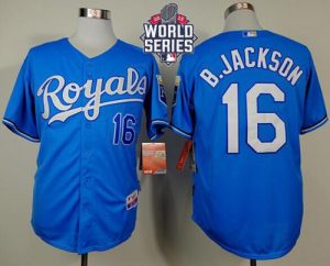 Royals #16 Bo Jackson Light Blue Alternate Cool Base W 2015 World Series Patch Stitched MLB Jersey