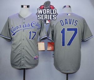 Royals #17 Wade Davis Grey Cool Base W 2015 World Series Patch Stitched MLB Jersey