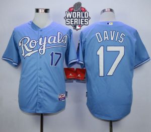 Royals #17 Wade Davis Light Blue Alternate 1 Cool Base W 2015 World Series Patch Stitched MLB Jersey