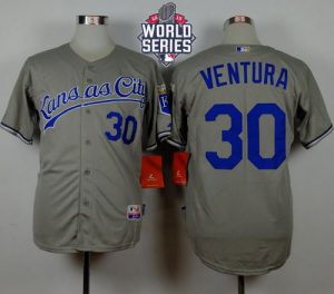 Royals #30 Yordano Ventura Grey Road Cool Base W 2015 World Series Patch Stitched MLB Jersey