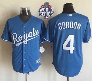 Royals #4 Alex Gordon Light Blue Alternate 1 New Cool Base W 2015 World Series Patch Stitched MLB Jersey