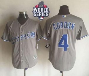 Royals #4 Alex Gordon New Grey Cool Base W 2015 World Series Patch Stitched MLB Jersey