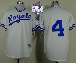 Royals #4 Alex Gordon White 1974 Turn Back The Clock W 2015 World Series Patch Stitched MLB Jersey