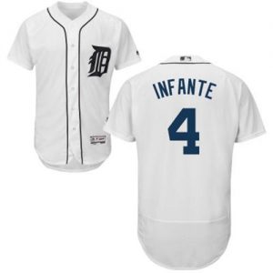 Tigers #4 Omar Infante White Flexbase Authentic Collection Stitched MLB Jersey