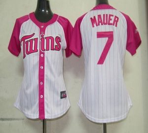 Twins #7 Joe Mauer White Pink Women's Splash Fashion Stitched MLB Jersey