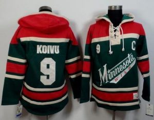 Wild #9 Mikko Koivu Green Red Sawyer Hooded Sweatshirt Stitched NHL Jersey