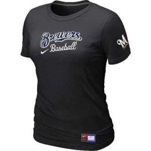 Women's Milwaukee Brewers Nike Short Sleeve Practice MLB T-Shirts Black