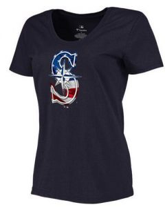 Women's Seattle Mariners USA Flag Fashion T-Shirt Navy Blue