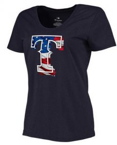 Women's Texas Rangers USA Flag Fashion T-Shirt Navy Blue