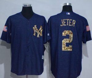 Yankees #2 Derek Jeter Denim Blue Salute to Service Stitched MLB Jersey