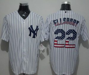 Yankees #22 Jacoby Ellsbury White Strip USA Flag Fashion Stitched MLB Jersey