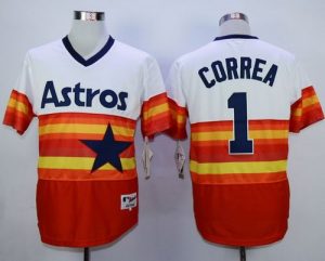 Astros #1 Carlos Correa White Orange 1980 Turn Back The Clock Stitched MLB Jersey