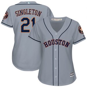 Astros #21 Jon Singleton Grey Road Women's Stitched MLB Jersey