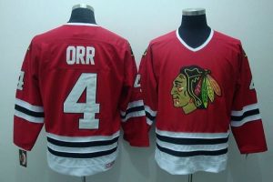 Blackhawks #4 Bobby Orr Embroidered Red CCM Throwback NHL Jersey