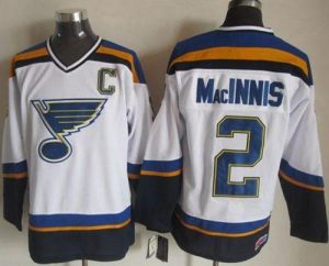 Blues #2 Al MacInnis White Navy CCM Throwback Stitched NHL Jersey