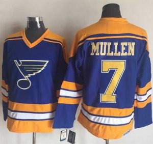 Blues #7 Joe Mullen Light Blue Yellow CCM Throwback Stitched NHL Jersey