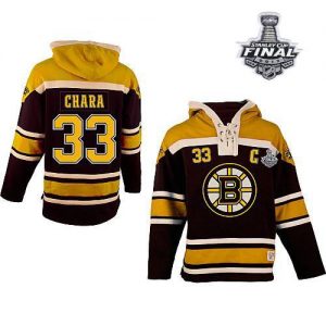 Bruins Stanley Cup Finals Patch #33 Zdeno Chara Black Sawyer Hooded Sweatshirt Embroidered NHL Jersey