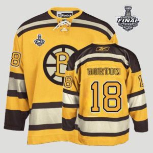 Bruins Stanley Cup Finals Patch Chris Horton #18 Embroidered Yellow Winter Classic NHL Jersey