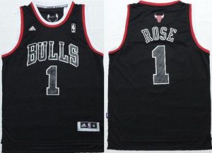 Bulls #1 Derrick Rose Black Shadow Red Strip Stitched NBA Jersey