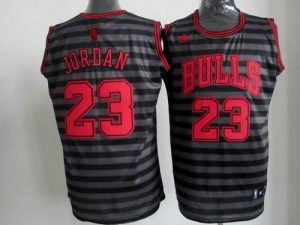 Bulls #23 Michael Jordan Black Grey Groove Embroidered NBA Jersey