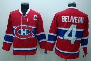 Canadiens #4 Jean Beliveau Embroidered Red CH CCM Throwback NHL Jersey