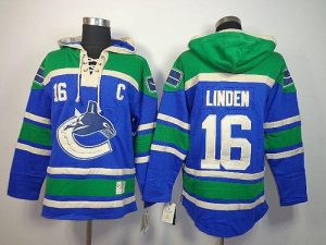 Canucks #16 Trevor Linden Blue Sawyer Hooded Sweatshirt Embroidered NHL Jersey