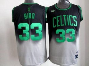 Celtics #33 Larry Bird Black Grey Fadeaway Fashion Embroidered NBA Jersey