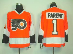 Flyers #1 Bernie Parent Orange CCM Throwback Embroidered NHL Jersey