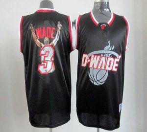 Heat #3 Dwyane Wade Black Majestic Athletic Notorious Fashion Embroidered NBA Jersey