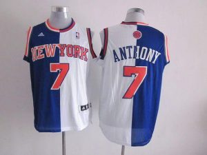 Knicks #7 Carmelo Anthony Blue White Split Fashion Embroidered NBA Jersey