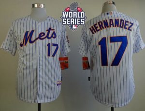 Mets #17 Keith Hernandez White(Blue Strip) Home Cool Base W 2015 World Series Patch Stitched MLB Jersey