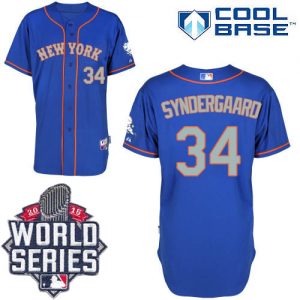 Mets #34 Noah Syndergaard Blue(Grey NO.) Alternate Road Cool Base W 2015 World Series Patch Stitched MLB Jersey