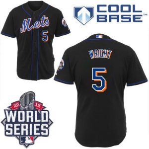 Mets #5 David Wright Black W 2015 World Series Patch Stitched MLB Jersey