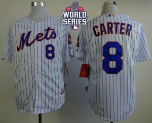 Mets #8 Gary Carter White(Blue Strip) Home Cool Base W 2015 World Series Patch Stitched MLB Jersey