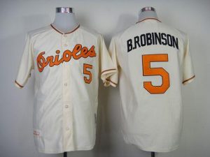 Mitchell And Ness 1989 Orioles #5 Brooks Robinson Cream Throwback Stitched MLB Jersey