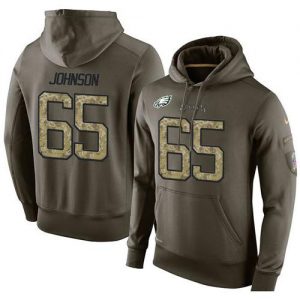 NFL Men's Nike Philadelphia Eagles #65 Lane Johnson Stitched Green Olive Salute To Service KO Performance Hoodie